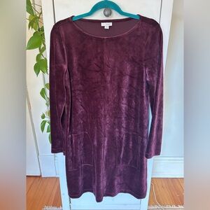 J. Jill women’s burgundy velvet long sleeve shift dress size small, pockets